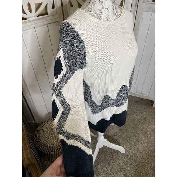 Curio Anthropologie Sweater Knit Blue White Vintage Cottagecore Y2K Size Medium - Picture 2 of 6